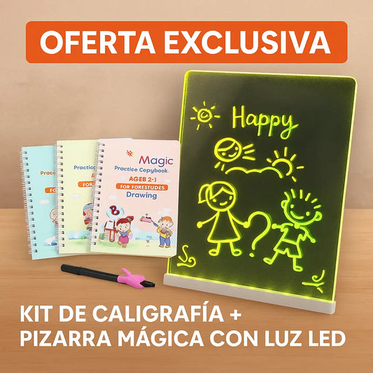Combo Kit 4 Libros Caligrafia + Pizarra mágica con luz LED